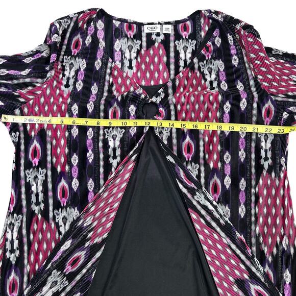 Cato Woman Top Size 22 / 24 Black Purple Faux Tank Open Front Pleated Stretch - Picture 12 of 13